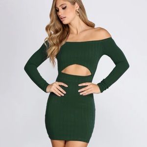 Windsor Forest Green Off-Shoulder Cutout Mini Dress